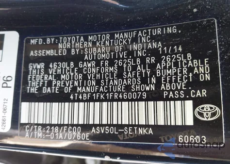 2015 Toyota Camry Le z USA, uszkodzony, nr VIN 4T4BF1FK1FR460079